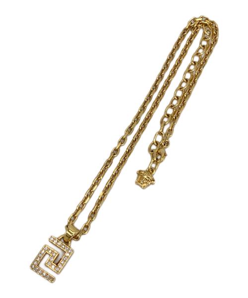 VERSACE（ヴェルサーチ）VERSACE (ヴェルサーチ) グレカ-ラインストーンネックレス ゴールドの古着・服飾アイテム