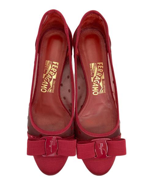 Salvatore Ferragamo（サルヴァトーレ フェラガモ）Salvatore Ferragamo (サルヴァトーレ フェラガモ) ヴァラチュールリボンパンプス レッド サイズ:6の古着・服飾アイテム