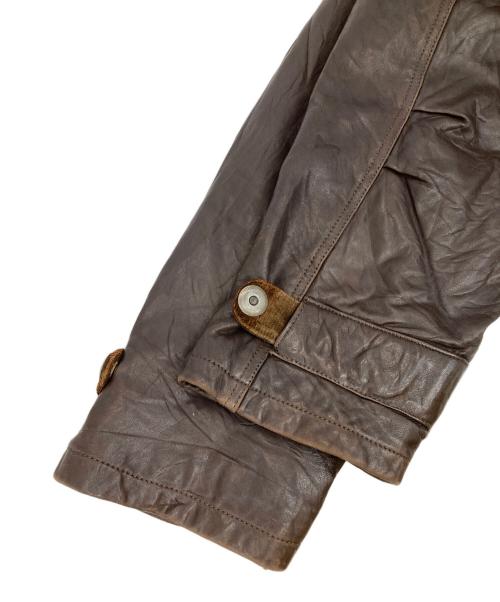 USED（USED）USED (USED) レザーファイヤーマンコート ブラウン サイズ:52の古着・服飾アイテム