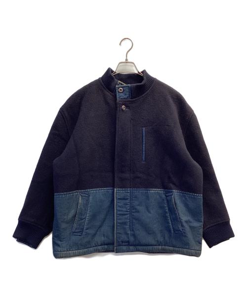 ISSEY MIYAKE（イッセイミヤケ）ISSEY MIYAKE (イッセイミヤケ) ウール切替スタンドカラージャケット ネイビー サイズ:Mの古着・服飾アイテム