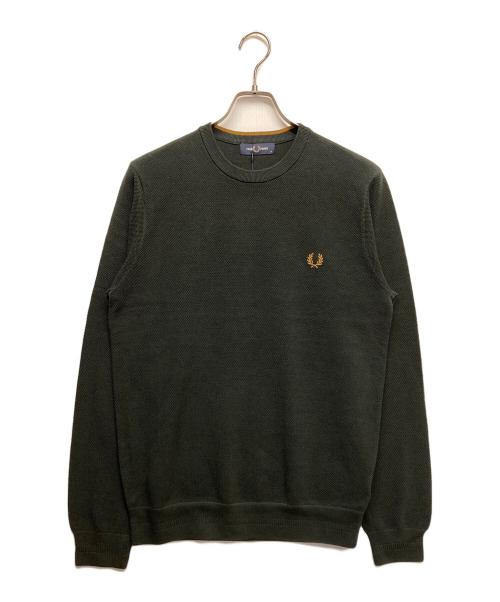 FRED PERRY（フレッドペリー）FRED PERRY (フレッドペリー) ピケクルーネックニット オリーブ サイズ:Mの古着・服飾アイテム