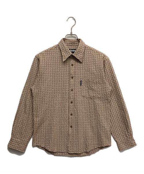 stussy（ステューシー）stussy (ステューシー) シアサッカーチェックシャツ ベージュ サイズ:Lの古着・服飾アイテム