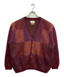 YOKE（ヨーク）の古着「SQUARE PANNEL MOHAIR CARDIGAN」｜エンジ