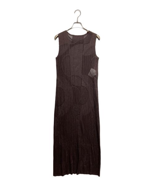 PLEATS PLEASE（プリーツプリーズ）PLEATS PLEASE (プリーツプリーズ) メッシュノースリーブワンピース ブラウン サイズ:5の古着・服飾アイテム