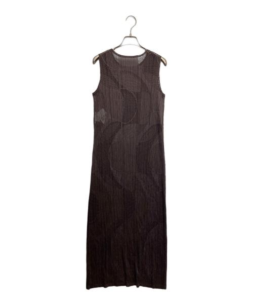 PLEATS PLEASE（プリーツプリーズ）PLEATS PLEASE (プリーツプリーズ) メッシュノースリーブワンピース ブラウン サイズ:5の古着・服飾アイテム