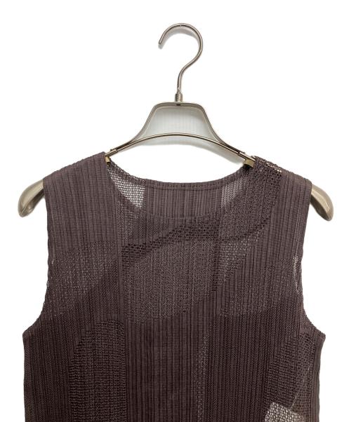 PLEATS PLEASE（プリーツプリーズ）PLEATS PLEASE (プリーツプリーズ) メッシュノースリーブワンピース ブラウン サイズ:5の古着・服飾アイテム