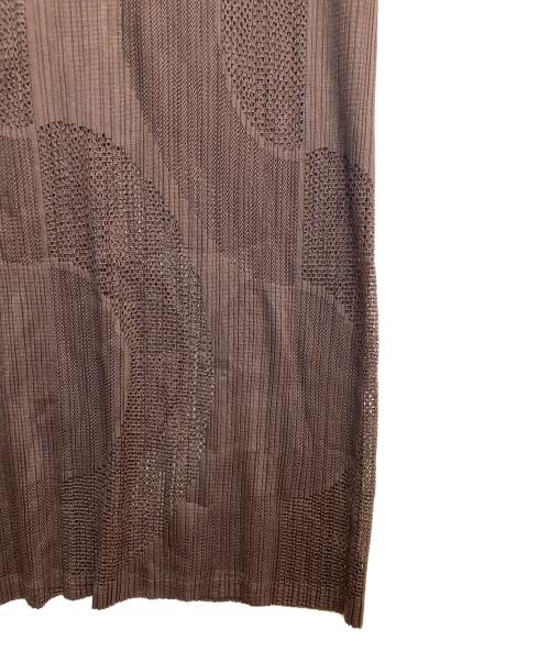 PLEATS PLEASE（プリーツプリーズ）PLEATS PLEASE (プリーツプリーズ) メッシュノースリーブワンピース ブラウン サイズ:5の古着・服飾アイテム