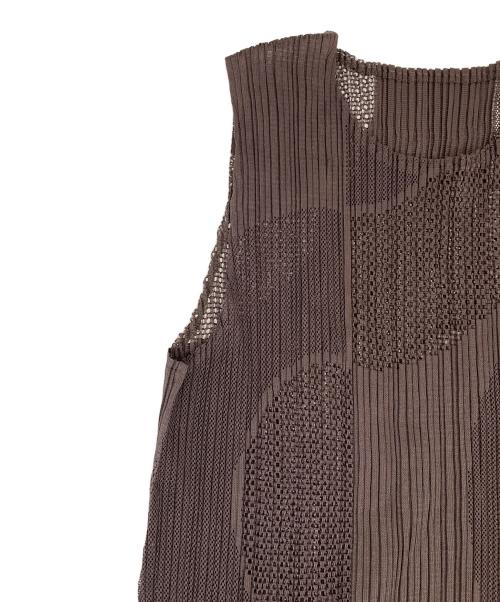 PLEATS PLEASE（プリーツプリーズ）PLEATS PLEASE (プリーツプリーズ) メッシュノースリーブワンピース ブラウン サイズ:5の古着・服飾アイテム