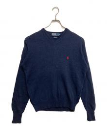 POLO RALPH LAUREN（ポロ・ラルフローレン）の古着「リネンコットンVネックニット」｜ネイビー