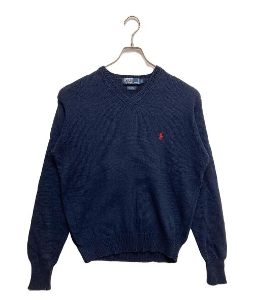 POLO RALPH LAUREN（ポロ・ラルフローレン）POLO RALPH LAUREN (ポロ・ラルフローレン) リネンコットンVネックニット ネイビー サイズ:Mの古着・服飾アイテム