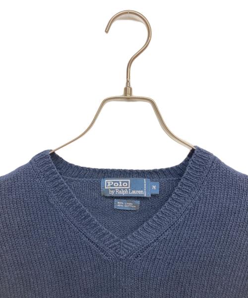 POLO RALPH LAUREN（ポロ・ラルフローレン）POLO RALPH LAUREN (ポロ・ラルフローレン) リネンコットンVネックニット ネイビー サイズ:Mの古着・服飾アイテム