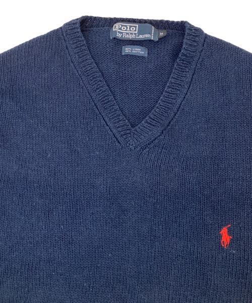 POLO RALPH LAUREN（ポロ・ラルフローレン）POLO RALPH LAUREN (ポロ・ラルフローレン) リネンコットンVネックニット ネイビー サイズ:Mの古着・服飾アイテム