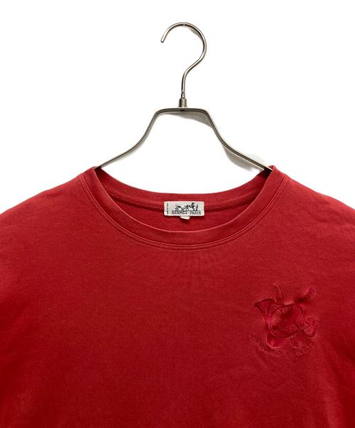 HERMES（エルメス）HERMES (エルメス) ホルンモチーフ刺繍tシャツ レッド サイズ:印字消えの古着・服飾アイテム