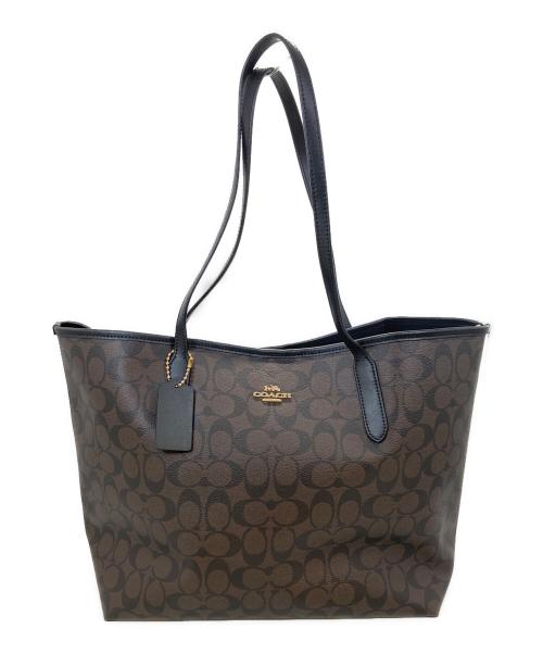 COACH（コーチ）COACH (コーチ) シグネチャートートバッグ ブラック×ブラウンの古着・服飾アイテム