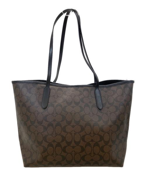 COACH（コーチ）COACH (コーチ) シグネチャートートバッグ ブラック×ブラウンの古着・服飾アイテム