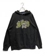stussyステューシー）の古着「スカルロゴプルオーバーパーカー」｜ブラック