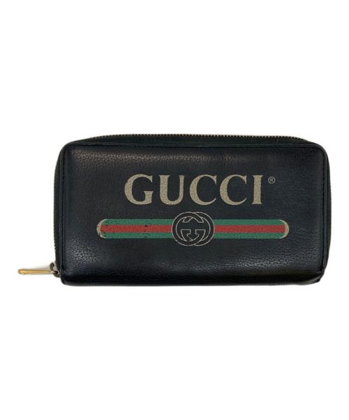 GUCCI（グッチ）GUCCI (グッチ) GG ロゴラウンドファスナー長財布 ブラックの古着・服飾アイテム