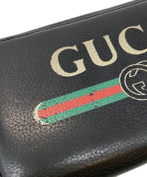 GUCCI（グッチ）GUCCI (グッチ) GG ロゴラウンドファスナー長財布 ブラックの古着・服飾アイテム