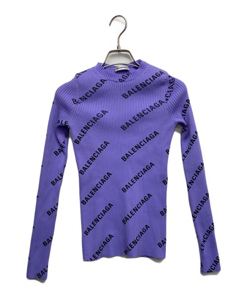 BALENCIAGA（バレンシアガ）BALENCIAGA (バレンシアガ) All Over Logo Crewneck Sweater パープル サイズ:XSの古着・服飾アイテム