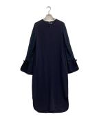 Mame Kurogouchiマメクロゴウチ）の古着「Triacetate Georgette Floral Embroidery Sleeve Classic Dress」｜ネイビー