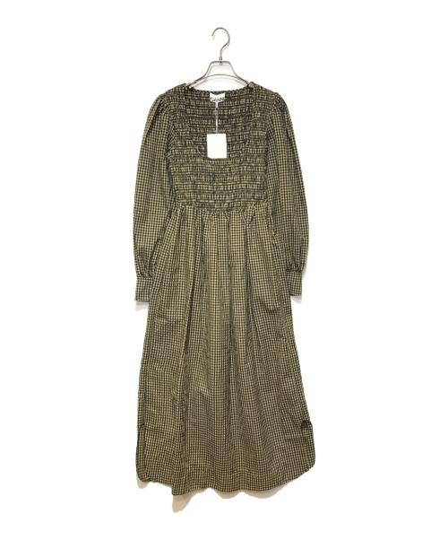 GANNI（ガニー）GANNI (ガニー) シアサッカーマキシドレス ブラック×ベージュ サイズ:34の古着・服飾アイテム