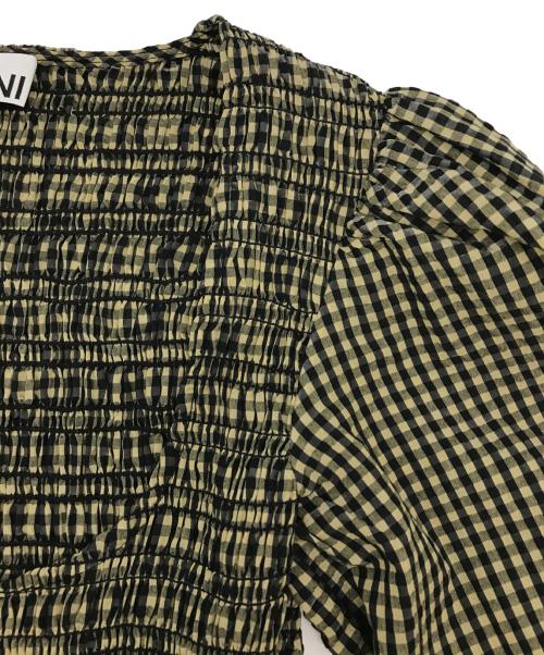 GANNI（ガニー）GANNI (ガニー) シアサッカーマキシドレス ブラック×ベージュ サイズ:34の古着・服飾アイテム