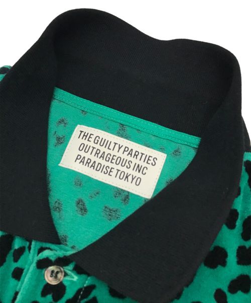 WACKO MARIA（ワコマリア）WACKO MARIA (ワコマリア) ブレンドベロア レオパード ポロシャツ グリーン×ブラック サイズ:Ｍの古着・服飾アイテム