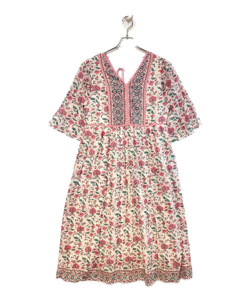 ne quittez pas（ヌキテパ）ne quittez pas (ヌキテパ) エスニックプリントフレアスリーブドレス ピンク サイズ:FREEの古着・服飾アイテム