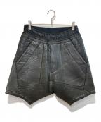 JULIUSユリウス）の古着「ラムレザー サルエル ハーフパンツ」｜ブラック