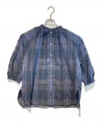 JOURNAL STANDARD relumeジャーナルスタンダード レリューム）の古着「シアーチェックギャザーブラウス」｜ネイビー
