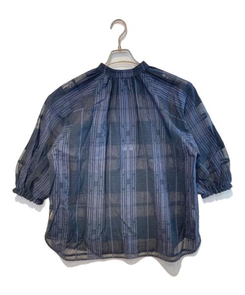 JOURNAL STANDARD relume（ジャーナルスタンダード レリューム）JOURNAL STANDARD relume (ジャーナルスタンダード レリューム) シアーチェックギャザーブラウス ネイビー サイズ:Free 未使用品の古着・服飾アイテム