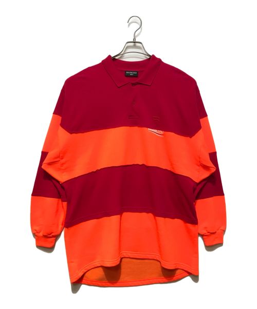 BALENCIAGA（バレンシアガ）BALENCIAGA (バレンシアガ) パッチワーク ロングスリーブ ポロシャツ ピンク×オレンジ サイズ:XXSの古着・服飾アイテム