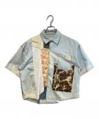 PAMパム）の古着「ヴィンテージ加工 パッチワーク デニム 半袖 シャツ」｜インディゴ