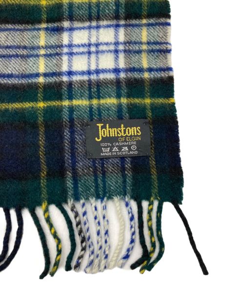 JOHNSTONS OF ELGIN（ジョンストンズオブエルガン）JOHNSTONS OF ELGIN (ジョンストンズオブエルガン) カシミヤマフラー グリーン×ホワイトの古着・服飾アイテム