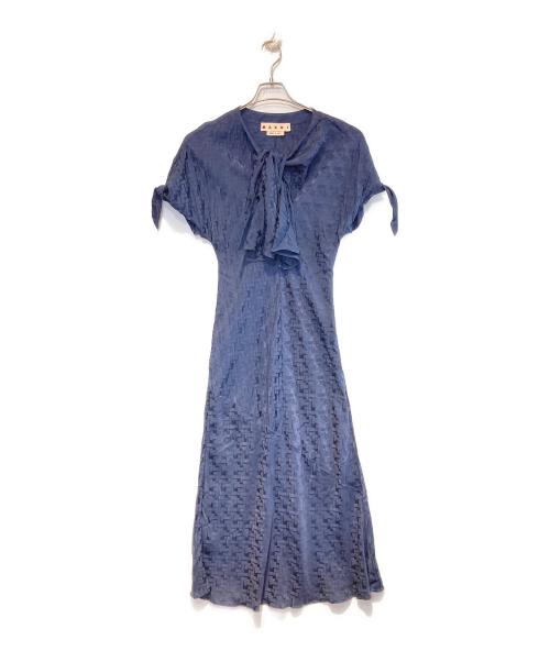 MARNI（マルニ）MARNI (マルニ) 総柄リボンワンピース ネイビー サイズ:40の古着・服飾アイテム