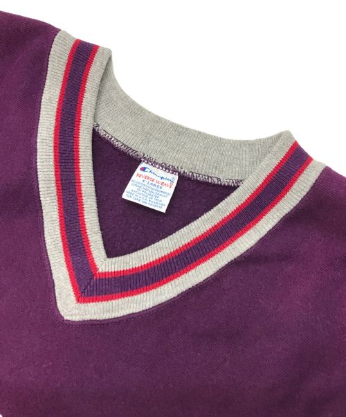 Champion（チャンピオン）Champion (チャンピオン) ［古着］90's リブライン Vネック リバースウィーブスウェット パープル サイズ:XLの古着・服飾アイテム