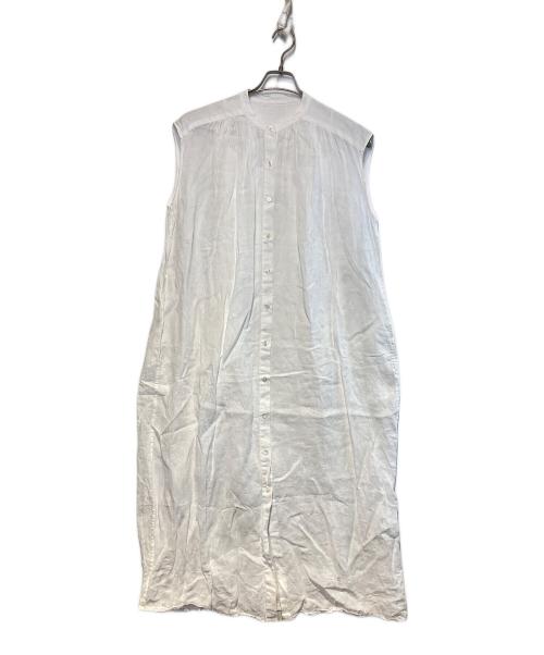 23区（ニジュウサンク）23区 (ニジュウサンク) LIBECO ノースリーブ シャツ ワンピース ホワイト サイズ:38の古着・服飾アイテム