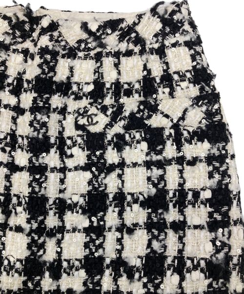 CHANEL（シャネル）CHANEL (シャネル) スパンコールツイードタイトスカート ホワイト×ブラック サイズ:36の古着・服飾アイテム