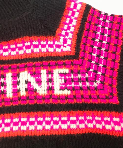 CELINE（セリーヌ）CELINE (セリーヌ) Embroidery Hooded Sweater In Ski Jacquard Wool ブラック×ピンク サイズ:Mの古着・服飾アイテム