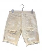 OFFWHITEオフホワイト）の古着「ロゴペイント ダメージショートパンツ」｜アイボリー