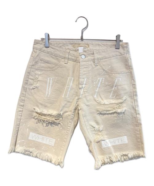 OFFWHITE（オフホワイト）OFFWHITE (オフホワイト) ロゴペイント ダメージショートパンツ アイボリー サイズ:76cm (W30)の古着・服飾アイテム
