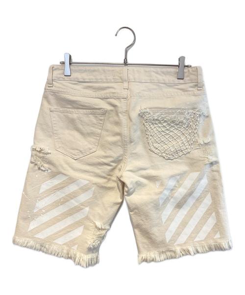 OFFWHITE（オフホワイト）OFFWHITE (オフホワイト) ロゴペイント ダメージショートパンツ アイボリー サイズ:76cm (W30)の古着・服飾アイテム
