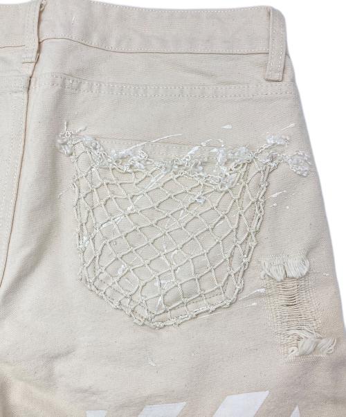 OFFWHITE（オフホワイト）OFFWHITE (オフホワイト) ロゴペイント ダメージショートパンツ アイボリー サイズ:76cm (W30)の古着・服飾アイテム