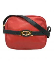 Christian Dior（クリスチャン ディオール）の古着「ベルトデザイン総革CDロゴショルダーバッグ」｜レッド
