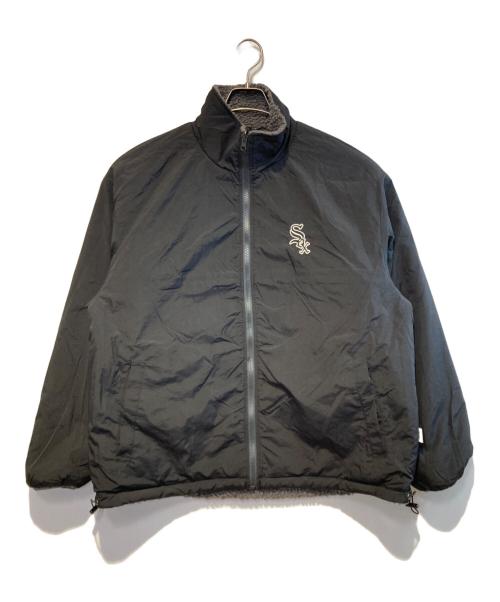 PERUSHU（ペルーシュ）PERUSHU (ペルーシュ) MLB (エムエルビー) コラボスタンドネックリバーシブルナイロンボアブルゾン ブラック×グレー サイズ:Lの古着・服飾アイテム