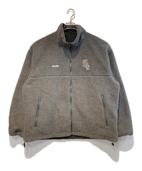 PERUSHU（ペルーシュ）PERUSHU (ペルーシュ) MLB (エムエルビー) コラボスタンドネックリバーシブルナイロンボアブルゾン ブラック×グレー サイズ:Lの古着・服飾アイテム