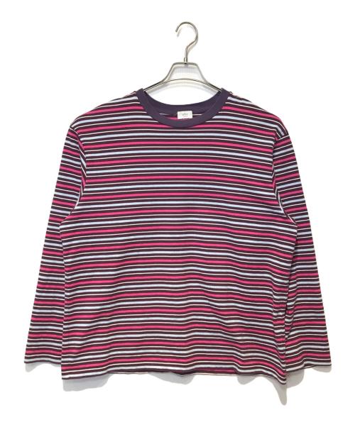 URU（ウル）URU (ウル) 度詰め天竺ボーダーカットソー ピンク×ブルー サイズ:3の古着・服飾アイテム