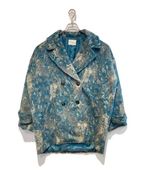 MURUA（ムルーア）MURUA (ムルーア) ジャカードダブルミドルコート ブルー サイズ:FREEの古着・服飾アイテム