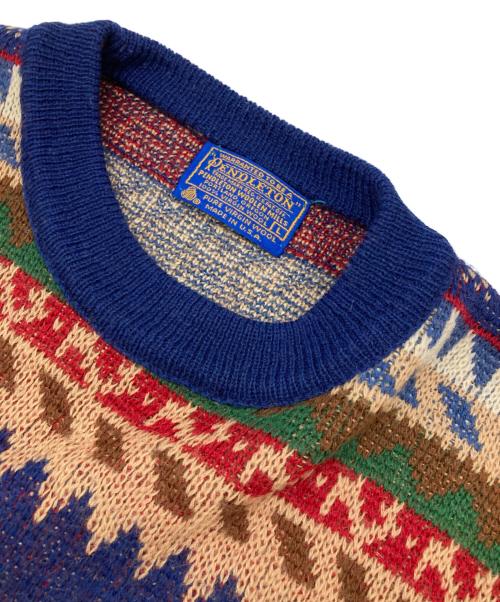 PENDLETON（ペンドルトン）PENDLETON (ペンドルトン) ［古着］ネイティブ柄ニット ネイビー×ベージュ サイズ:Lの古着・服飾アイテム