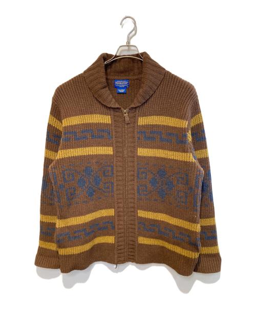 PENDLETON（ペンドルトン）PENDLETON (ペンドルトン) ショールカラーニットジップカーディガン ブラウン サイズ:Lの古着・服飾アイテム